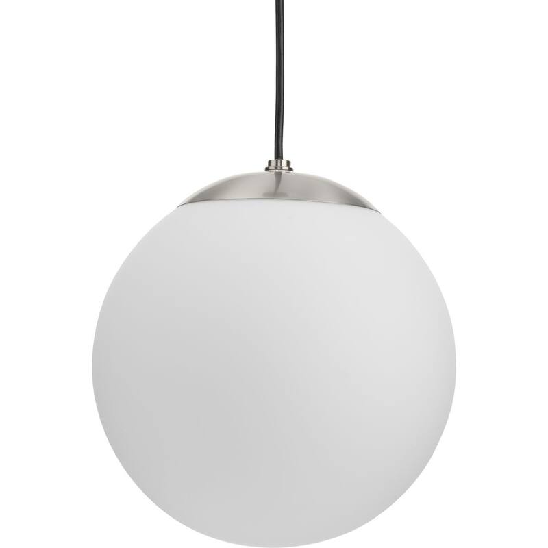 Atwell Collection Brushed Nickel and Opal Glass Globe Medium Hanging Pendant Light - 10 in x 10 in x 10.5 in