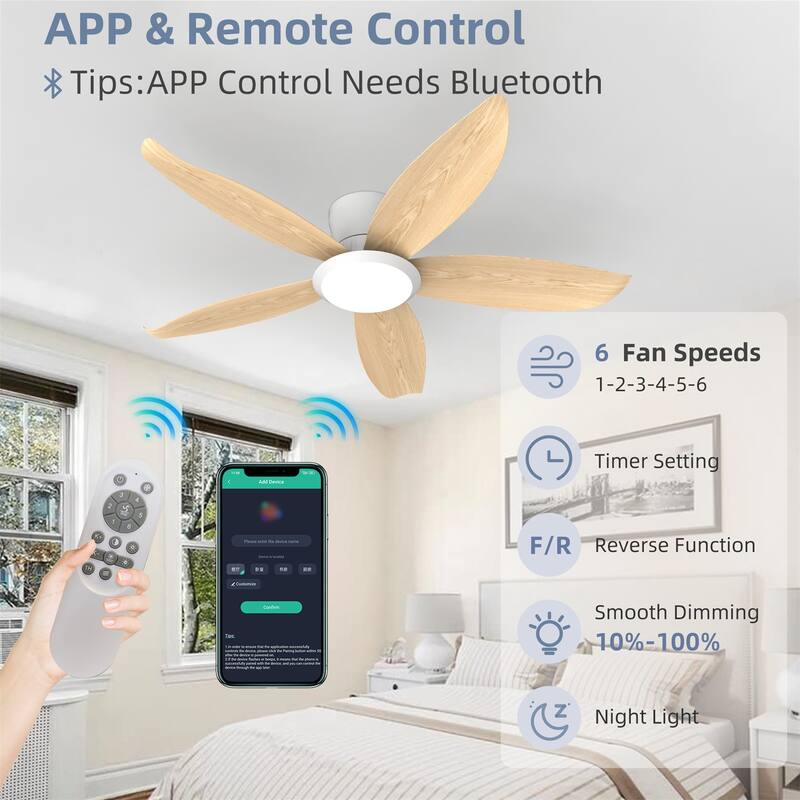 42" Wood Grain Finish Blades High Airflow Plug-in ABS Blade Ceiling Fan Light