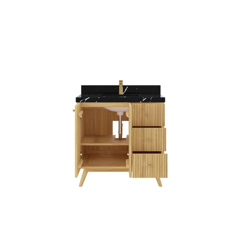 Willow Collections 36 in. W x 22 in. D Pasadena Solid Teak Center Sink Bathroom Vanity with Countertop