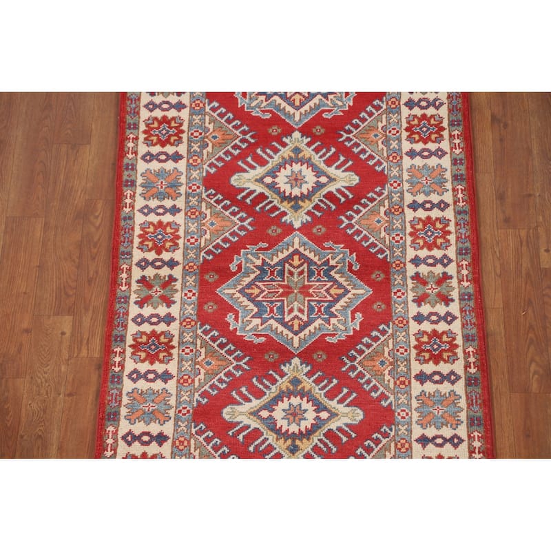 Red Kazak Runner Rug Handmade Wool Carpet - 2'8" x 7'10"