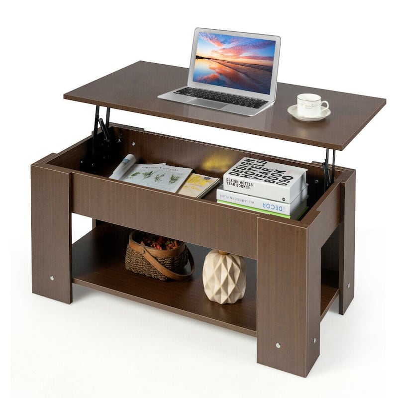 Modern Coffee Table with Lift Top and Large Hidden Storage Space - 38.5" x 20"/29" x 16.5"