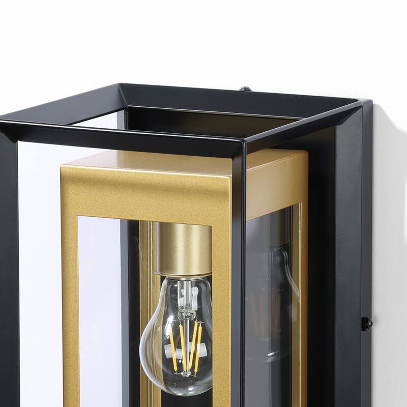 1-Light Black Gold Two-tone Metal Outdoor Wall Sconce
