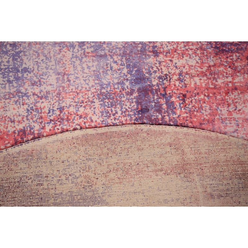 Contemporary Round Area Rug Handmade Abstract Wool Carpet - 6'7" x 6'6"