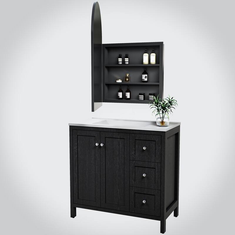 Bathroom Vanity with Top Sink Freestanding Vanity Set with Mirror Cabinet