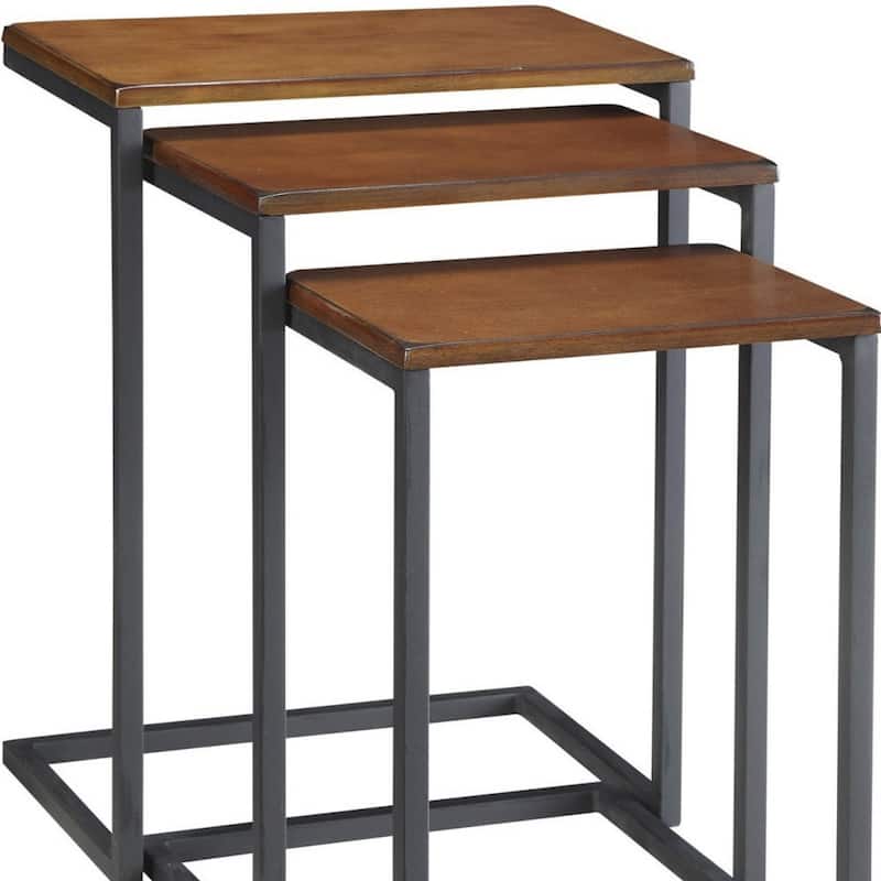 Chestnut Wood Nesting Side Tables with Black Steel Sled Base Set of 3 - 12” x 18” x 23.5” (D x W x H)
