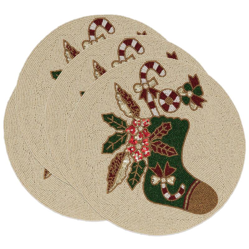 Beaded Placemats With Christmas Stocking Design (Set of 4)