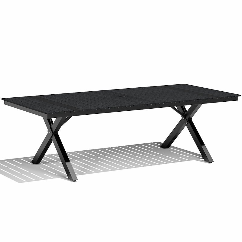 Outdoor Aluminum Dining Table Rectangular Table with Umbrella Hole for 10-12 Person
