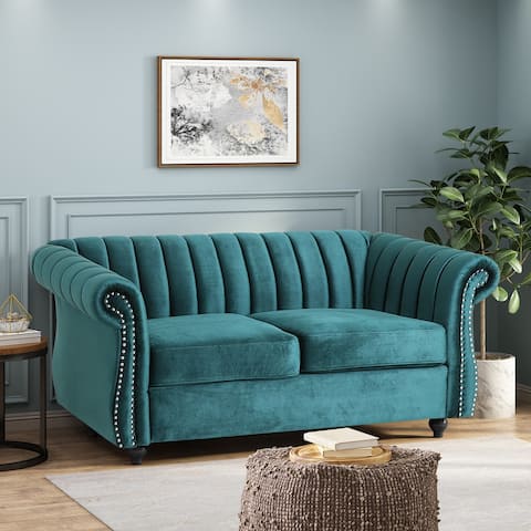 Glenmont Glam Channel Stitch Nailhead Loveseat by Christopher Knight Home