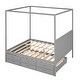 preview thumbnail 11 of 9, Queen Size Pine Wooden Platform Bed with Twin Size Trundle, Canopy Bed with Three Storage Drawers for Bedroom, Gray