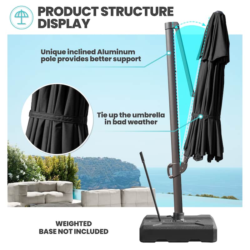 Crestlive Products 11.5' Double Top Round Patio Cantilever Offset Umbrella With Cross Base