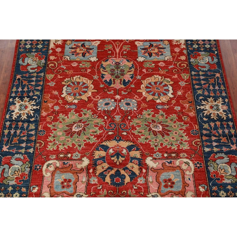 Vegetable Dye Floral Red Ziegler Oriental Rug Hand-Knotted Wool Carpet - 5'1"x 6'7"