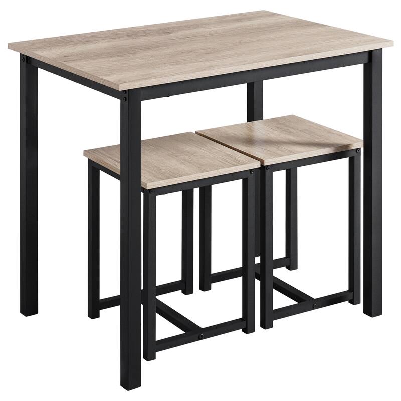 Yaheetech Industrial 3-Piece Dining Table Set w/ 2 Stools for Kitchen - Grey