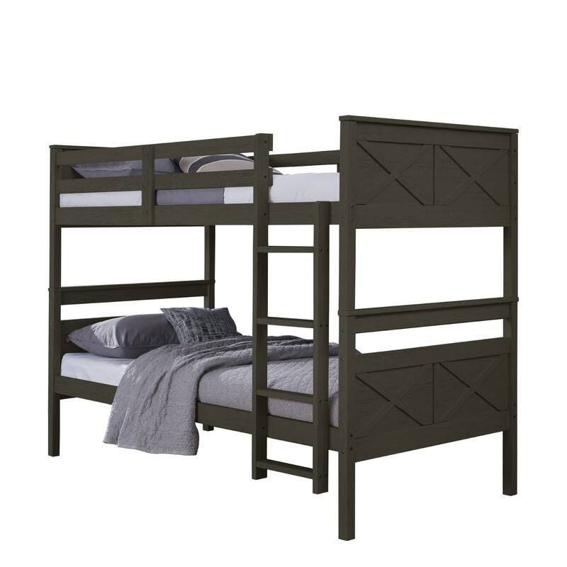 Clayfell Exeter Twin Over Twin Solid Wood Bunk Bed Frame with Guardrails and Ladder, Easy Assembly