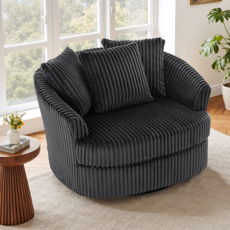 UIXE Oversize 43" Plush Corduroy Swivel Barrel Chair Comfy Accent Chair For Living Room