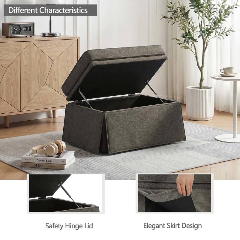 Rectangle Chenille Upholstered Storage Ottoman