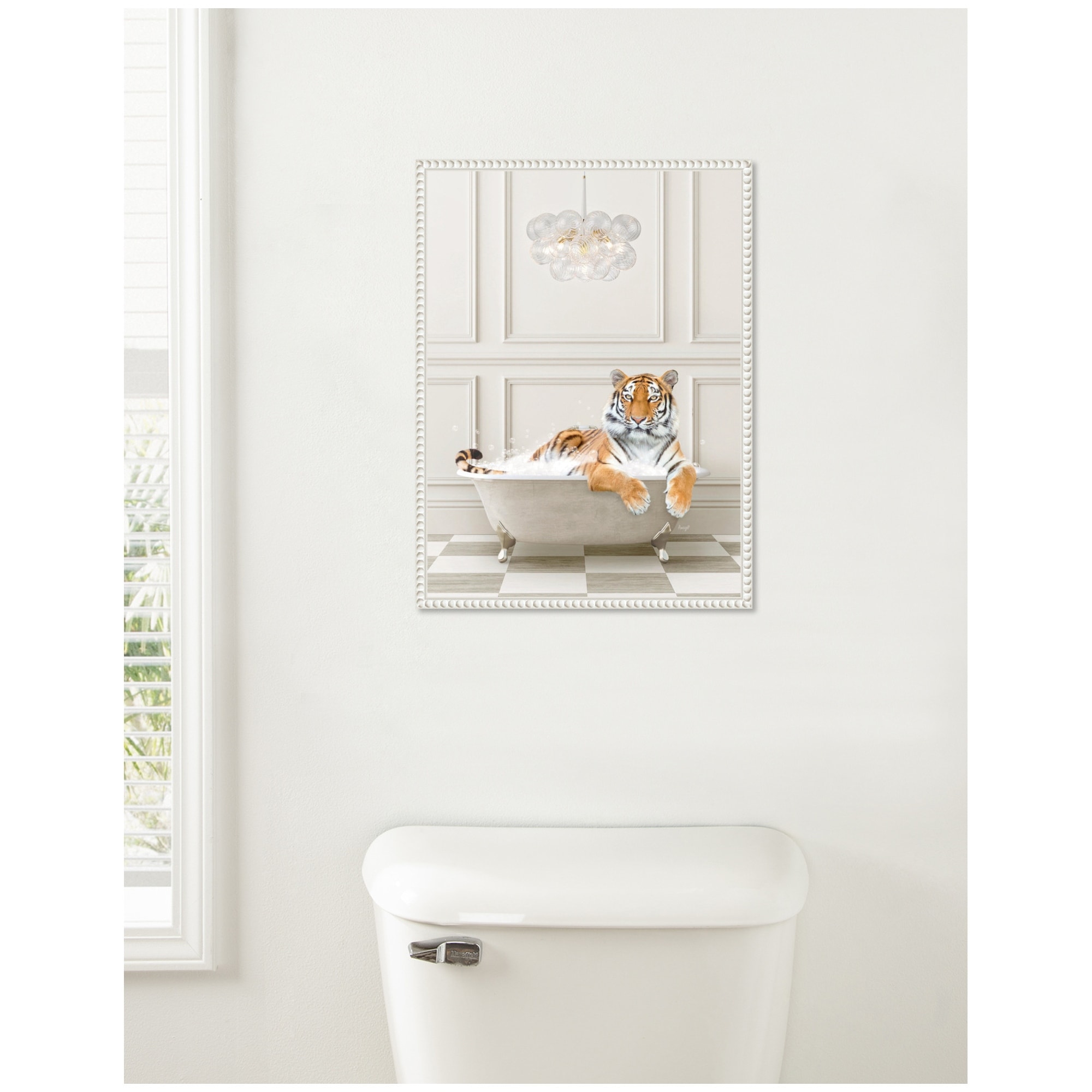 Kate and Laurel Sylvie Tiger Traditional Chandelier Bath Framed Canvas by Amy Peterson