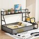 preview thumbnail 20 of 20, Floor Bed Frame with Safety Fence, Metal Floor Bed with Desk and Storage Shelves, Playhouse for Kids Black - Full