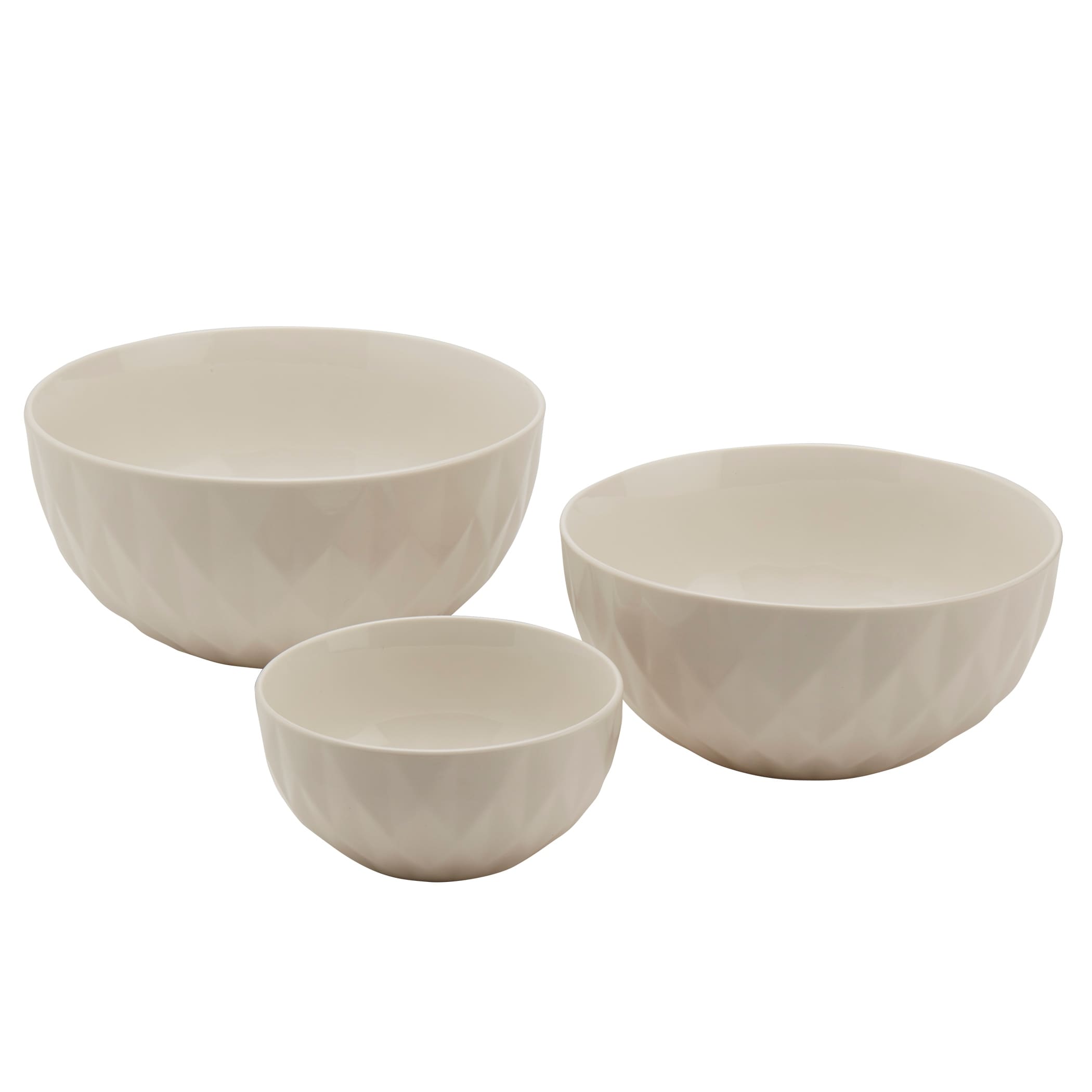 Tabletops Gallery 3 Piece Diamond Embossed White Bowl Set - 8
