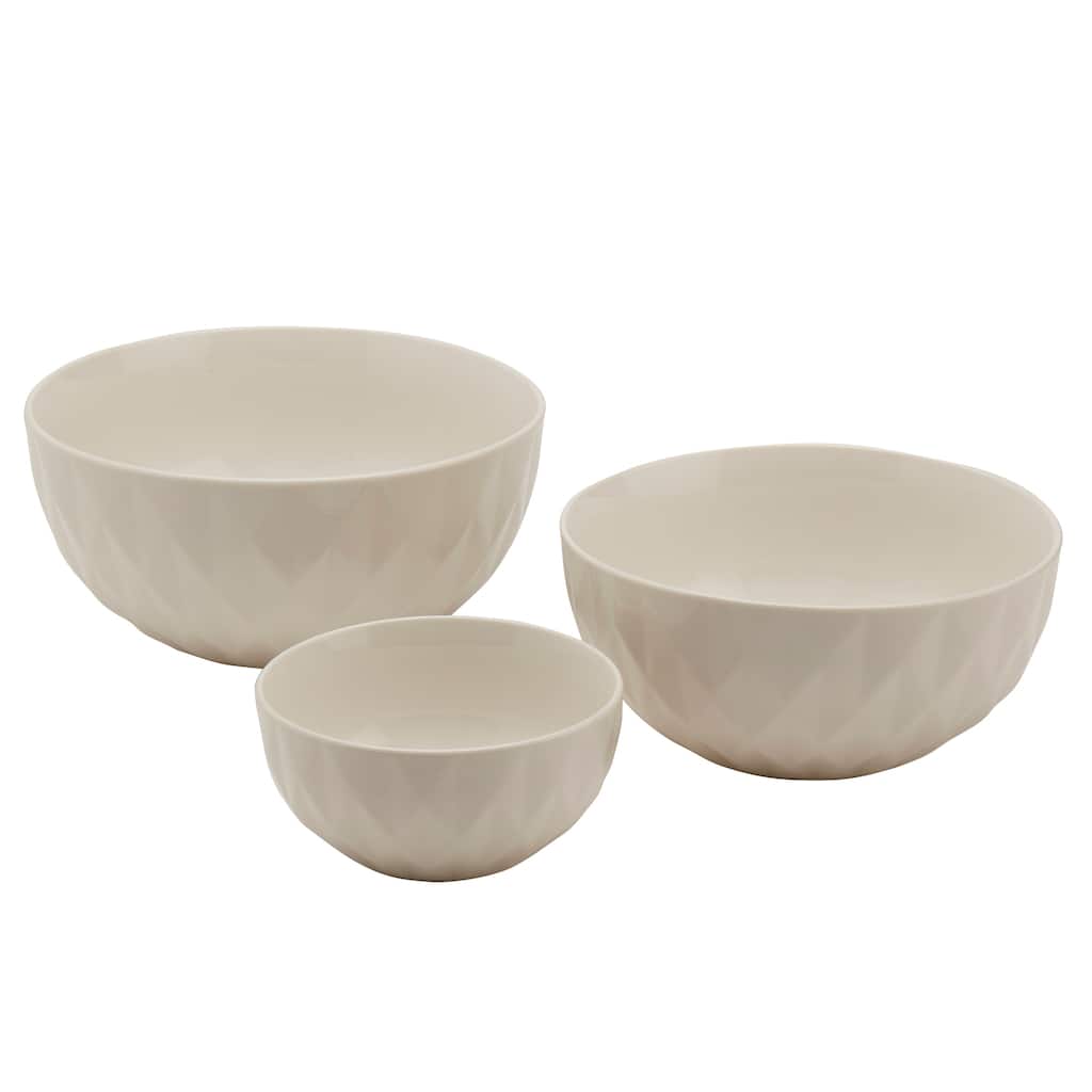 Tabletops Gallery 3 Piece Diamond Embossed White Bowl Set - 8", 7" & 5" - 8", 7", 5"