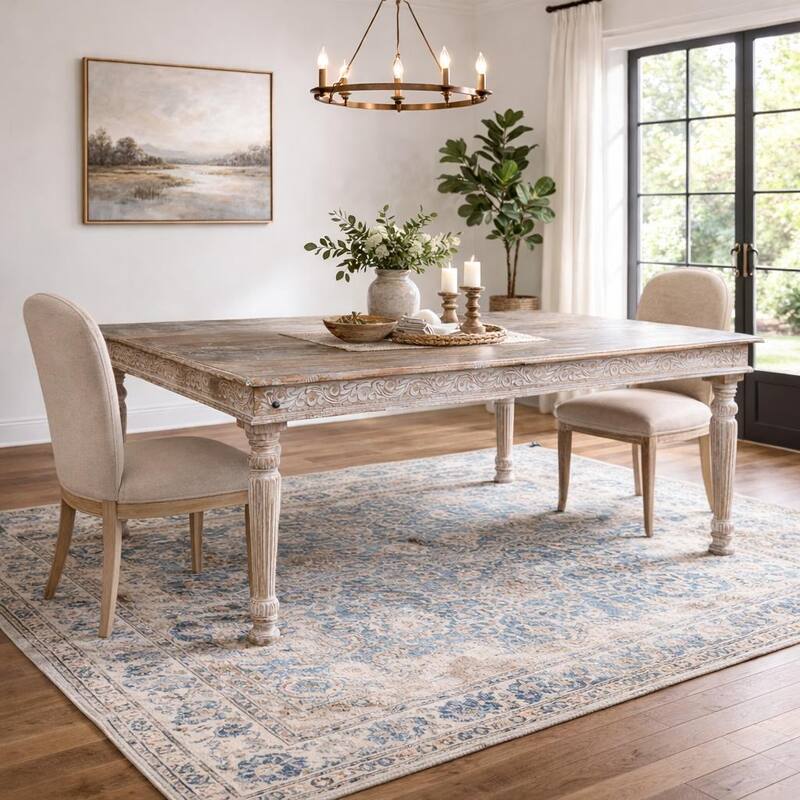 Driftwood Recycled Carved Dining Table -83" - 83