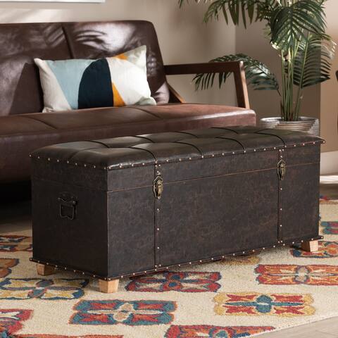 Janna Rustic and Faux Leather Upholstered Wood Storage Ottoman