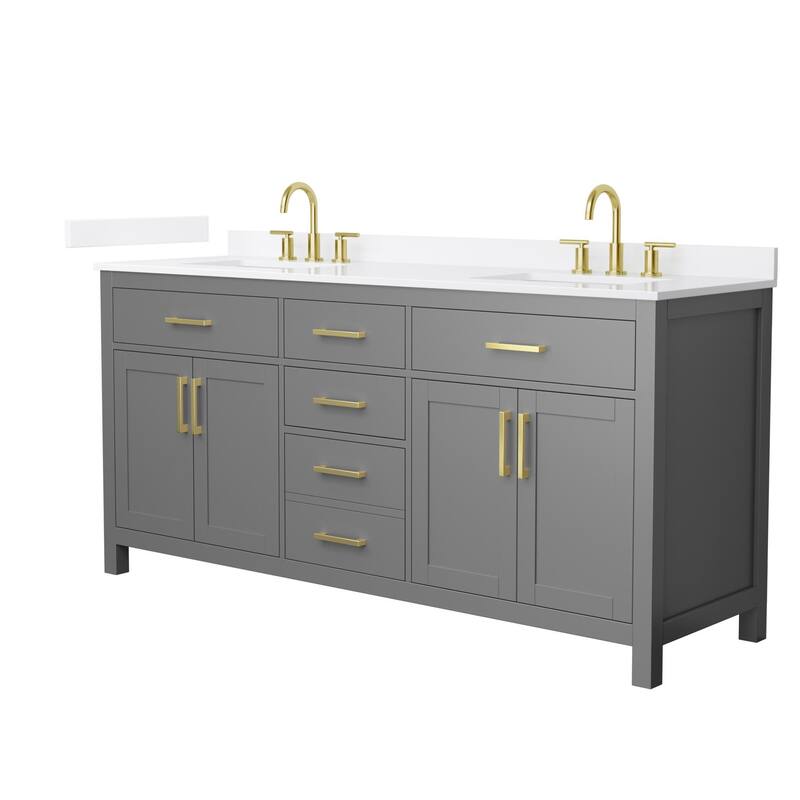 Wyndham Collection WCG2424-72D-QTZ-US3MXX Beckett 72" Free Standing - Dark Gray / White Quartz Top / Brushed Gold