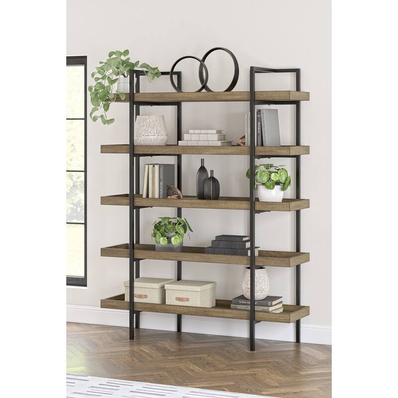 Signature Design by Ashley Montia Black/Brown 76" Bookcase - 58" W x 17" D x 76" H