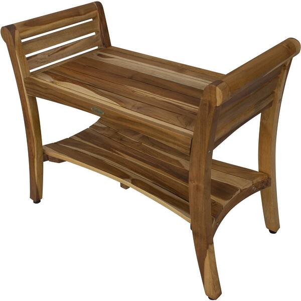 Rectangular Teak Shower Outdoor Bench with Shelf in Brown Finish