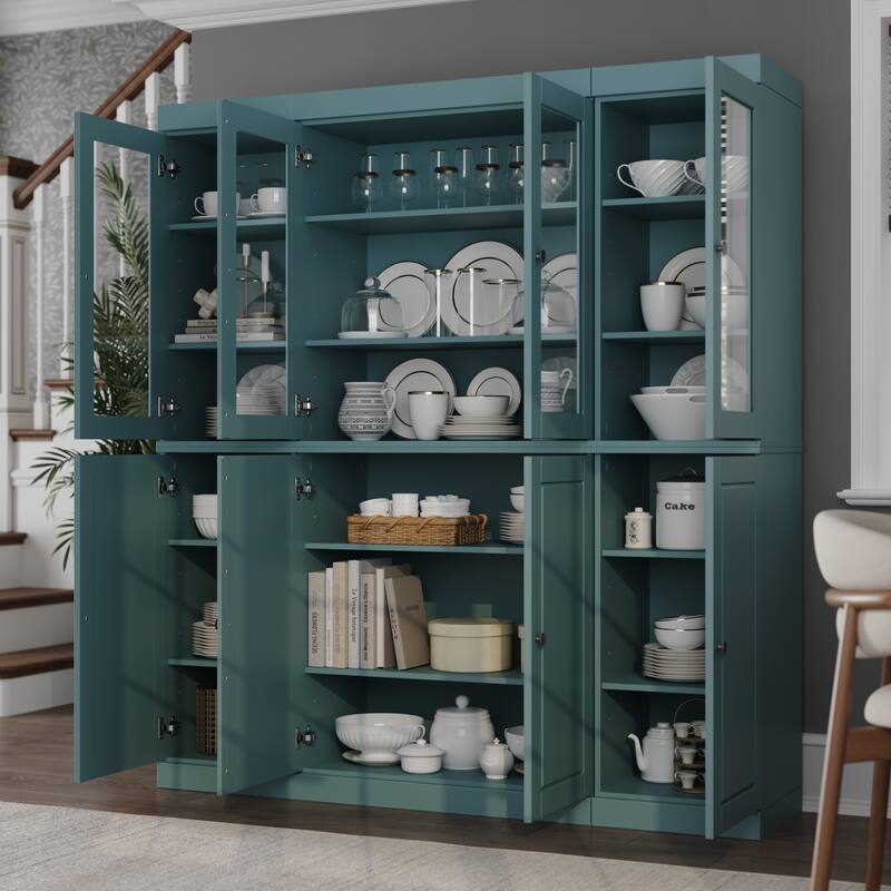 Palace Imports 100% Solid Wood Pantry China Cabinet, Raised Panel & Clear Glass Doors, Adjustable Shelves, 65" Wide, 71.5" Tall