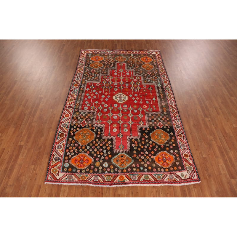 Hand Knotted Oriental 100% Wool Carpet Traditional Medallion Red Shiraz Area Rug - 10' 5'' X 6' 4''