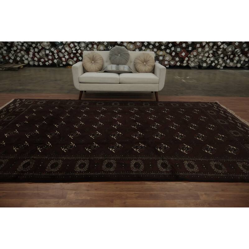 Hand Knotted Oriental 100% Wool Carpet Traditional All-Over Red Turkoman Area Rug - 12' 0'' X 7' 6''