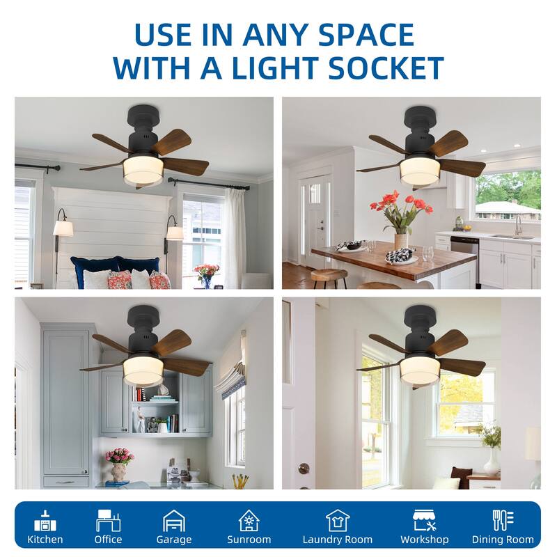 17.7 in. Indoor Socket Ceiling Fan Light with Remote, LED Light, 4 Fan Speeds, Dimmable, 3 Color Temperatures