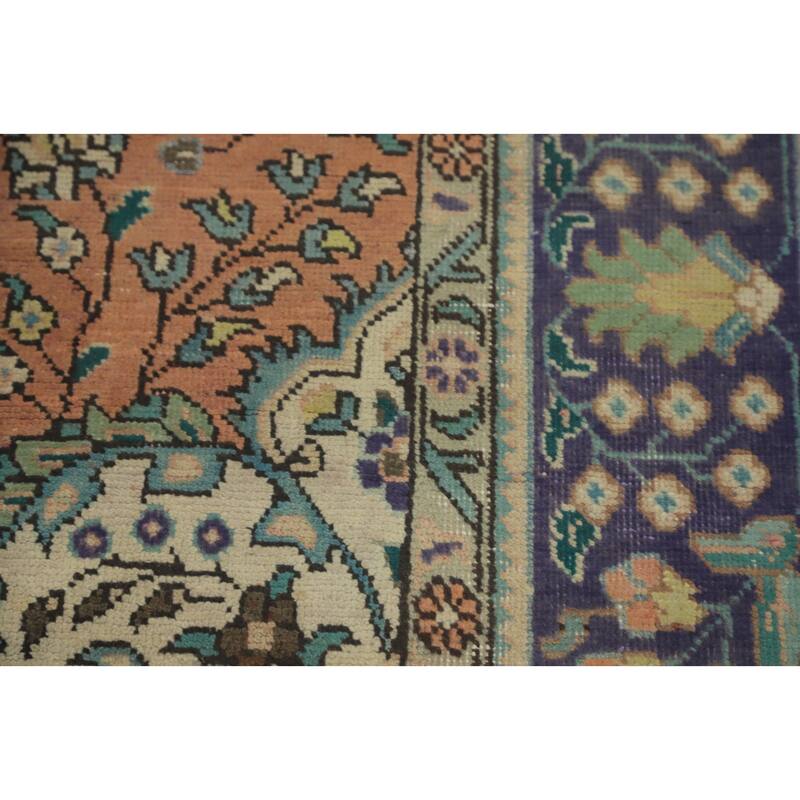 Hand Knotted Oriental 100% Wool Carpet Traditional Floral Oranges & Rust Tabriz Area Rug - 9' 9'' X 6' 7''