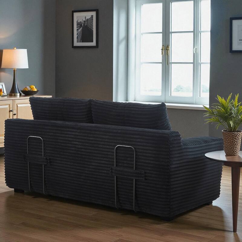 Convertible Memory Foam Loveseat Sofa Bed, No-Assembly Corduroy 2-in-1 Couch with Steel Frame for Small Spaces