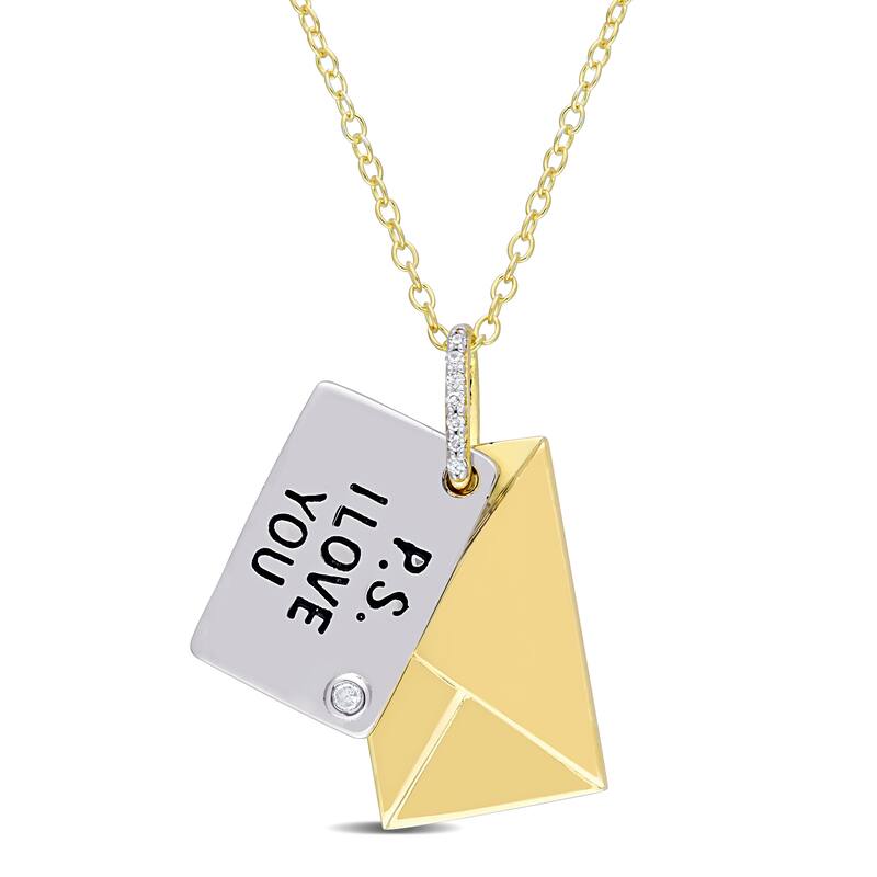Miadora Diamond Accent "I Love You" Letter with Envelope Necklace in 2-Tone Sterling Silver