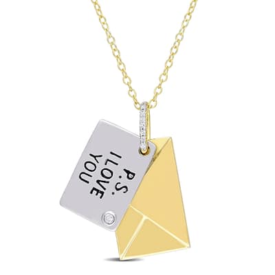 Miadora Diamond Accent "I Love You" Letter with Envelope Necklace in 2-Tone Sterling Silver