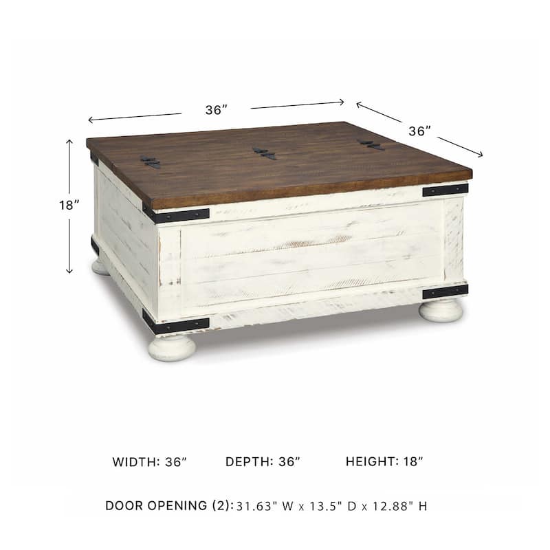 Signature Design by Ashley Wystfield Antiqued Ivory and Brown Pine Coffee Table