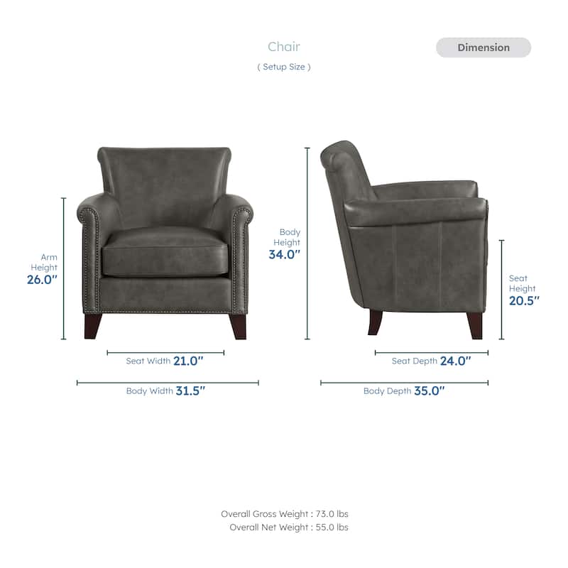 Raya 31.5" Leather Upholstered Accent Chair - Nailhead Trim