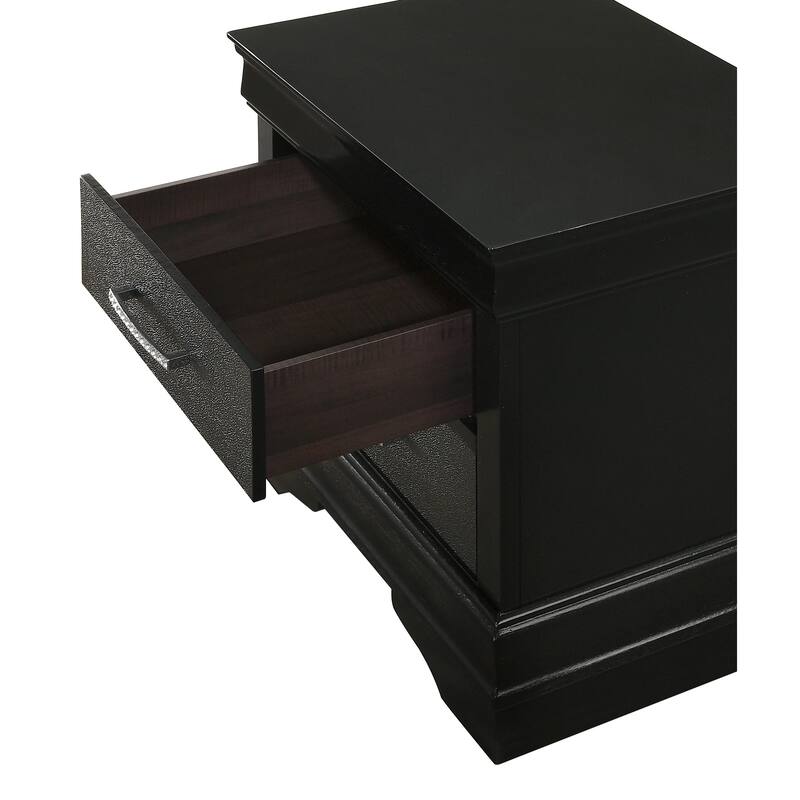 Black Modern Nightstand with Two Drawers and Metal Pulls