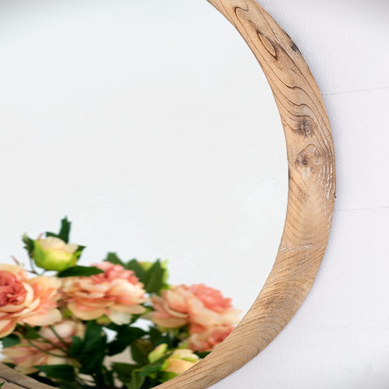 28" Round Wood Mirror