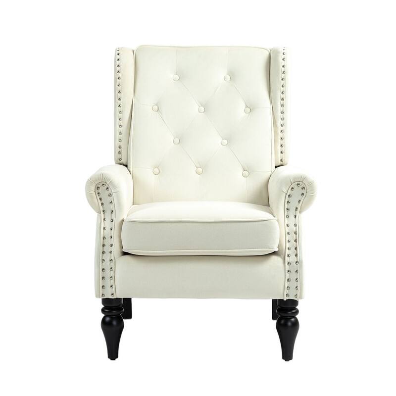 Transitional Wingback Accent Chair Armchair with Sturdy Wood Legs