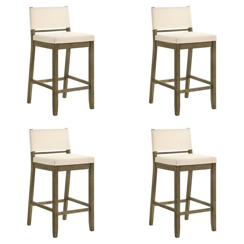Yanely Mdoern Bar Stool, Upholstered Counter Height Stool with Solid Wood Legs - Set of 4 - Putty Brown - Bar Height