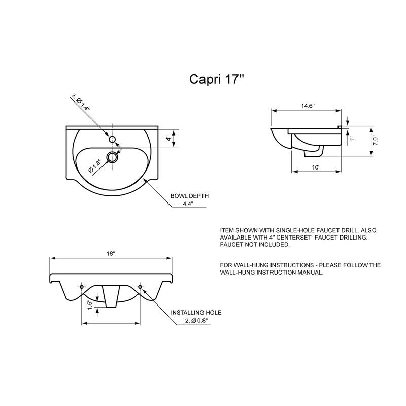 Capri 18" Wall-Hung Ceramic Top in White