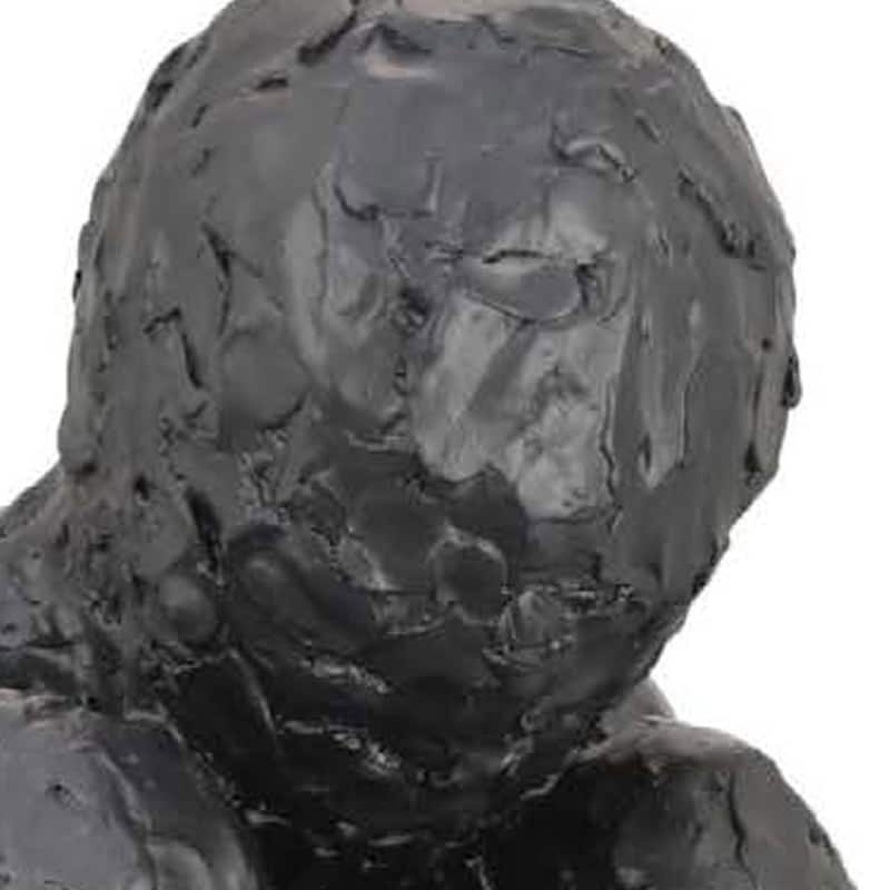 Roy Abstract Contemplative Man Figurine, Black Resin Art, 27 Inch