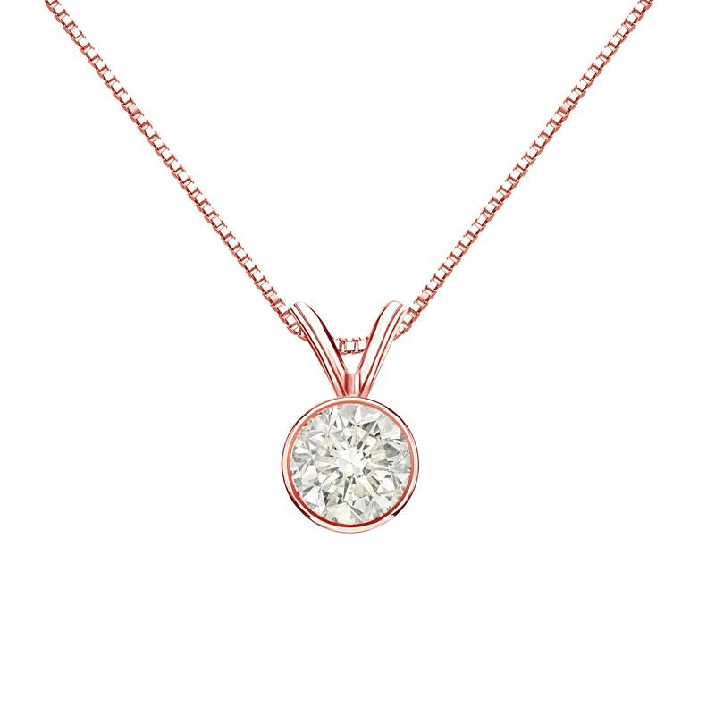 Auriya 1/2ctw Round Solitaire Diamond Necklace 14k Gold Bezel-set (J-K, I1-I2) - Rose