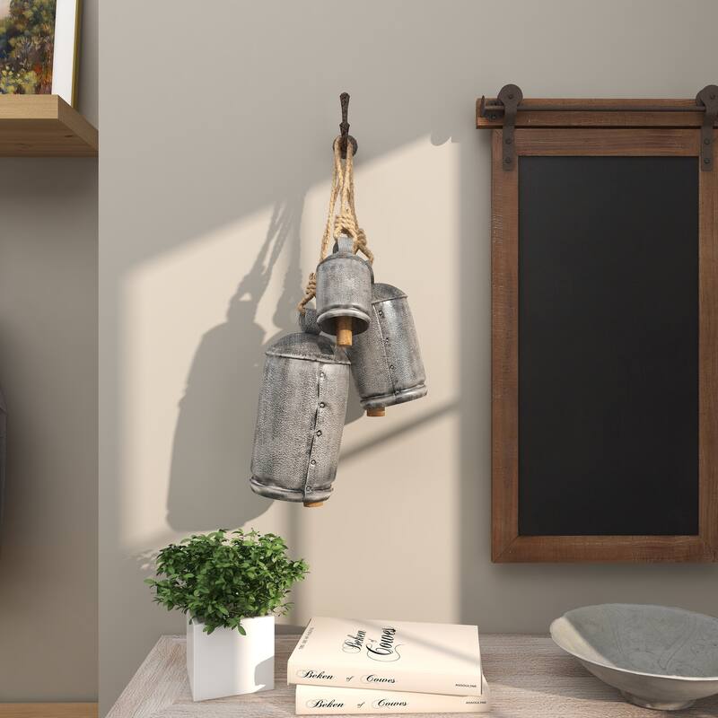 Metal Tibetan Inspired Decorative Cow Bells with Jute Hanging Rope - Set of 3 - Roche River Decor