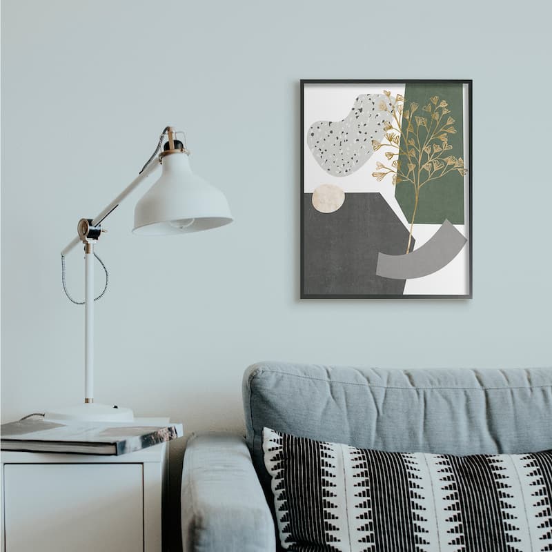 Stupell Abstract Shapes with Golden Floral Detail Framed Wall Art
