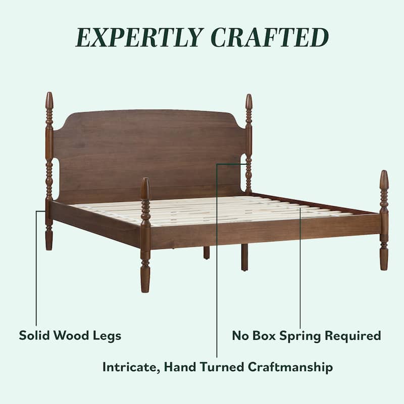 Walker Edison Easy Assembly Solid Wood King Bed with Wood-Turning Detail
