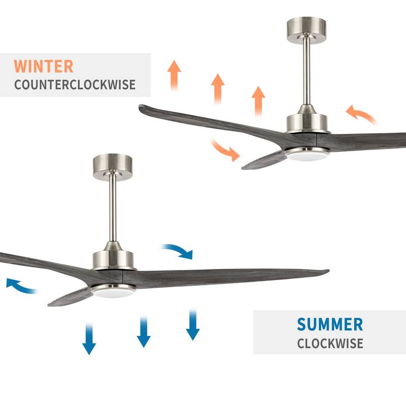 60" Solid Wood 3-Blade LED Ceiling Fan with Light Kit and Remote Control