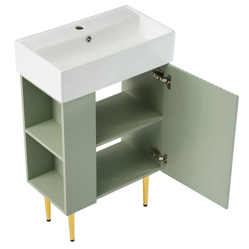 Roomfitters 21.6" Bathroom Vanity with Ceramic Sink, Combo Storage Cabinet with Left Side Organizer